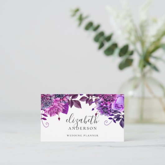 Waterverf paarse bloemen. Violet botanische bloeme Visitekaartje (Staand voorkant)