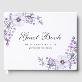 Waterverf paarse bloemen. Violet floral bruiloft Gastenboek