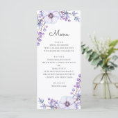 Waterverf paarse bloemen. Violet floral bruiloft Menu (Staand voorkant)