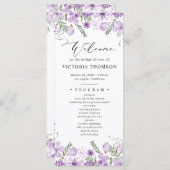 Waterverf Paarse Bloemen Vrijgezellenfeest Program Programmakaart (Voorkant / Achterkant)