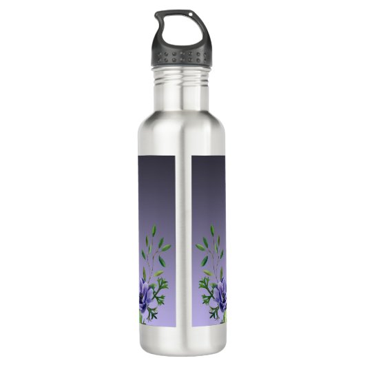 Waterverf Paarse Bloemen Waterfles Waterfles (Achterkant)