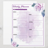 Waterverf Paarse Bloemen Wekelijkse Planner (Voorkant / Achterkant)