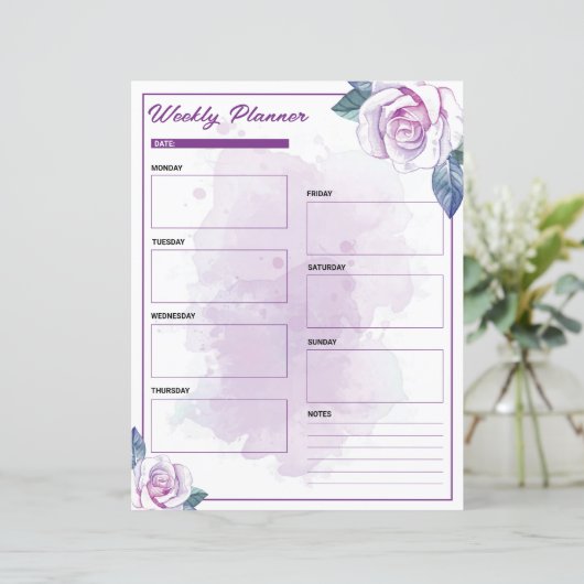 Waterverf Paarse Bloemen Wekelijkse Planner (Staand voorkant)