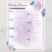 Waterverf Paarse Bloemen Wekelijkse Planner (Voorkant)