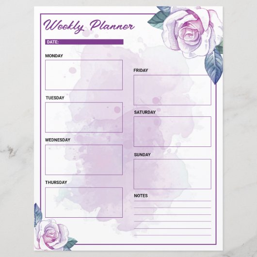Waterverf Paarse Bloemen Wekelijkse Planner (Voorkant)