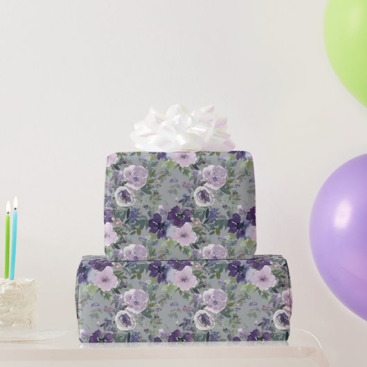 Waterverf Paarse Bloemen Wrapping Papier (Feestgeschenken)