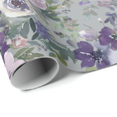 Waterverf Paarse Bloemen Wrapping Papier (Rol Hoek)