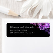 Waterverf paarse bloemen. Zwart trouwadres Etiket (Insitu)