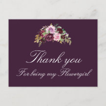 waterverf paarse bloemenbloemenmeisje bedankkaart