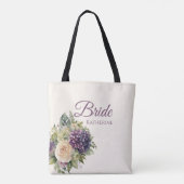 Waterverf Paarse bloemenboeket-bruid- Tote Bag (Achterkant)
