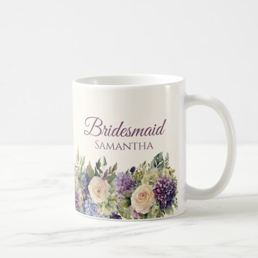 Waterverf Paarse bloemenboeket-bruidsmeisje gesche Koffiemok (Rechts)