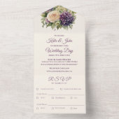 Waterverf Paarse bloemenboeket-bruiloft- All In One Uitnodiging (Binnen)