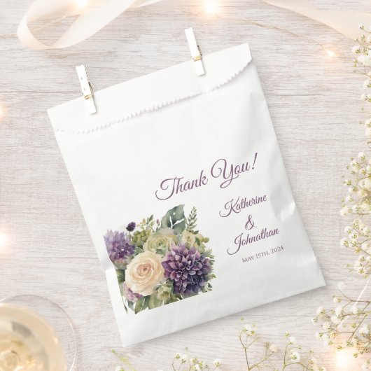 Waterverf Paarse bloemenboeket-bruiloft- Bedankzakje (Geknipt)