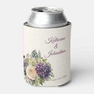 Waterverf Paarse bloemenboeket-bruiloft- Blikjeskoeler