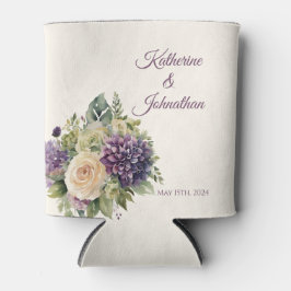 Waterverf Paarse bloemenboeket-bruiloft- Blikjeskoeler