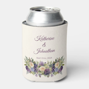Waterverf Paarse bloemenboeket-bruiloft- Blikjeskoeler