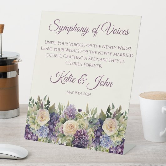 Waterverf Paarse bloemenboeket-bruiloft- Reclamebord Met Voetstuk (Insitu)