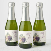 Waterverf Paarse bloemenboeket-bruiloft- Sparkling Wijnetiket (Flessen)