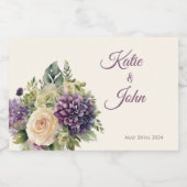 Waterverf Paarse bloemenboeket-bruiloft- Sparkling Wijnetiket (Enkel label)