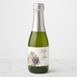 Waterverf Paarse bloemenboeket-bruiloft- Sparkling Wijnetiket