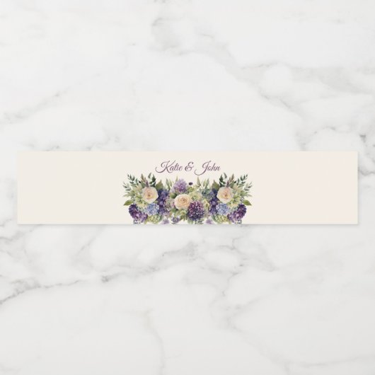 Waterverf Paarse bloemenboeket-bruiloft- Waterfles Etiket (Enkel label)