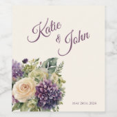 Waterverf Paarse bloemenboeket-bruiloft- Wijn Etiket (Enkel label)