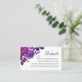 Waterverf paarse bloemenelegante bruiloft details informatiekaartje (Staand voorkant)