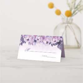 Waterverf Paarse bloemenelegante huwelijkstafel Plaatskaartje