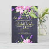 Waterverf paarse bloemenelegante pensioenpartij kaart (Staand voorkant)