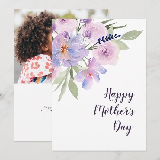 waterverf paarse bloemengelukkige moederdag kaart (Voorkant / Achterkant)