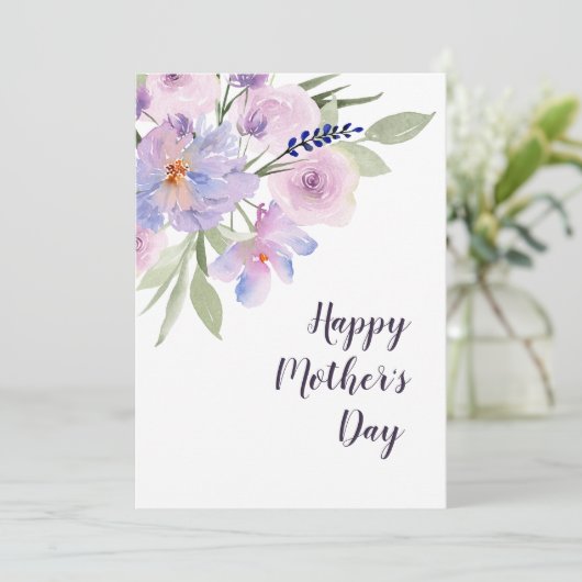 waterverf paarse bloemengelukkige moederdag kaart (Staand voorkant)