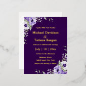 waterverf paarse bloemengouden script bruiloft folie uitnodiging briefkaart (Voorkant / Achterkant)