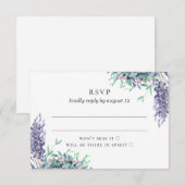 Waterverf paarse bloemenhuwelijk. Lavendelbloemen RSVP Kaartje (Voorkant / Achterkant)