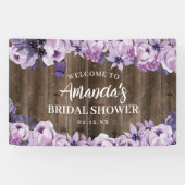 Waterverf Paarse Bloemenschuur Houten Bruiloft Spandoek (Horizontaal)