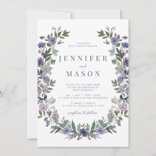 Waterverf paarse bloementuin trouwuitnodiging kaart (Voorkant)