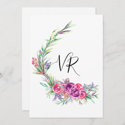 Waterverf Paarse Bloemige Bewaar de Datum Trouw Save The Date (Voorkant / Achterkant)