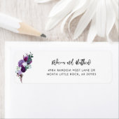 Waterverf Paarse Bloemige Script Retouradres Etiket (Insitu)