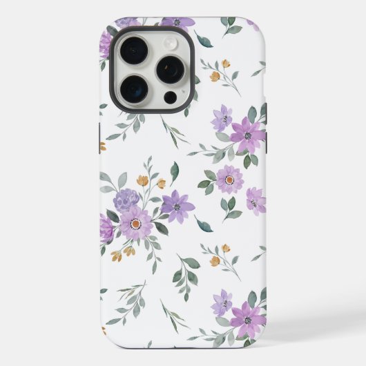 Waterverf paarse bloempatroon iPhone hoesje (Achterkant)