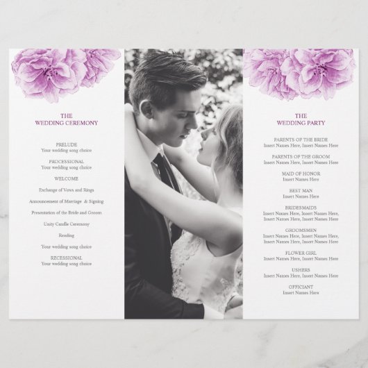 Waterverf paarse bloesem bruiloft trifold programm flyer (Achterkant)