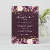 Waterverf Paarse Bloom Quinceanera Invitation Kaart (Staand voorkant)