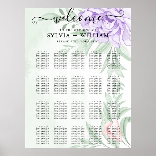 Waterverf Paarse Blooms Bouquet Weddenschap Poster (Voorkant)