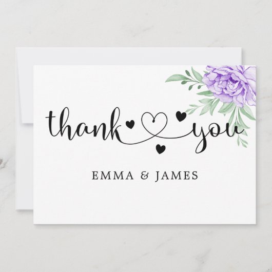 Waterverf Paarse Blooms Bouquet Wedding Bedankkaart (Voorkant)