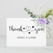 Waterverf Paarse Blooms Bouquet Wedding Bedankkaart (Staand voorkant)