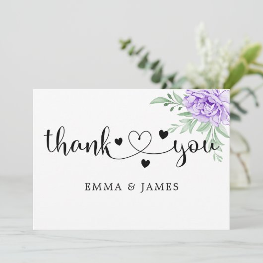 Waterverf Paarse Blooms Bouquet Wedding Bedankkaart (Staand voorkant)