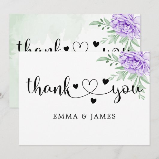 Waterverf Paarse Blooms Bouquet Wedding Bedankkaart (Voorkant / Achterkant)