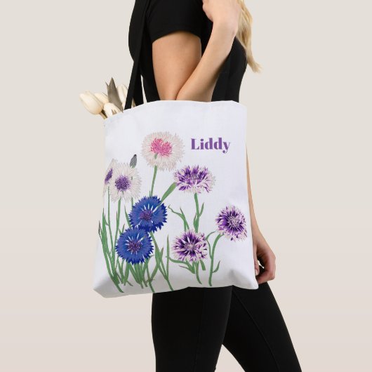 Waterverf Paarse botanische bloem Tote Bag (Dichtbij)
