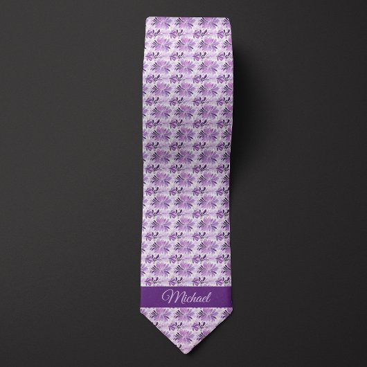 Waterverf Paarse Botanische Monogram Stropdas