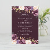 Waterverf Paarse Bourgondische bloemenbruiloft Kaart (Staand voorkant)