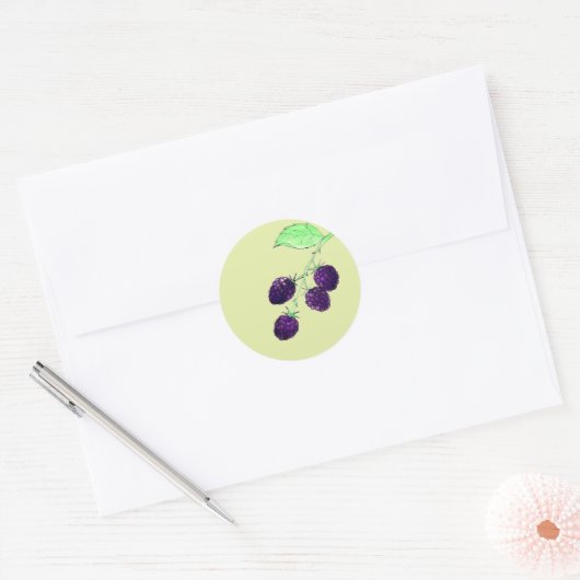 Waterverf Paarse Braam Botanisch Ronde Sticker (Envelop)