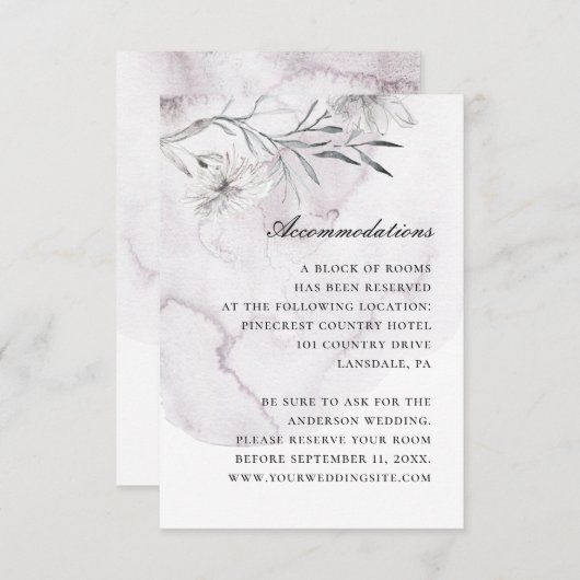 Waterverf paarse bruiloft informatiekaartje (Voorkant / Achterkant)